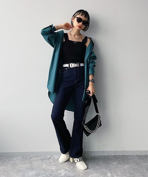 PAGEBOY(ページボーイ)の「CORE / ステッチロングシャツ(シャツ/ブラウス・レディース・ブラック/オフホワイト/グリーン・FREE)」の8枚目の写真