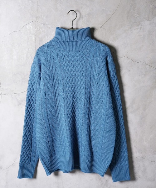 セール】ローゲージ タートルネック フィッシャーマン ケーブルニット