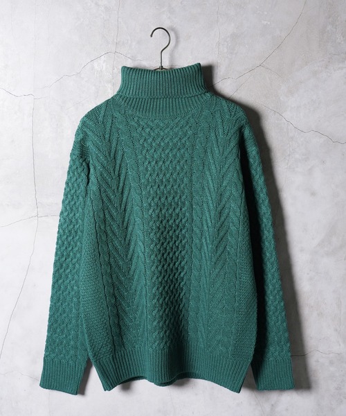 セール】ローゲージ タートルネック フィッシャーマン ケーブルニット