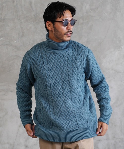 セール】ローゲージ タートルネック フィッシャーマン ケーブルニット