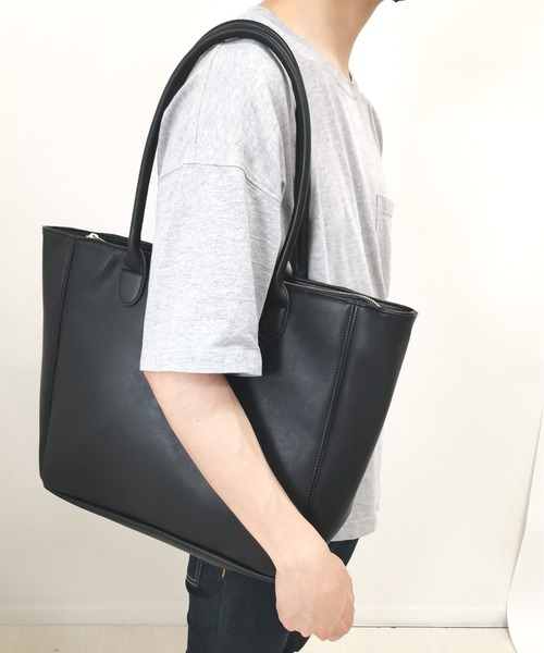 ADMIX/ATELIER SAB MEN(アドミックスアトリエサブメン)の「ムラ加工 フェイクレザー ファスナー付き トートバッグ(トートバッグ・メンズ・ブラック/グレー/ネイビー・FREE)」の7枚目の写真