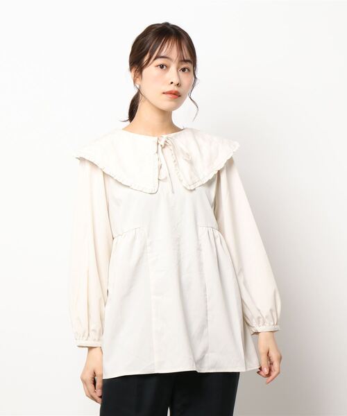 ehka sopo（エヘカソポ）の「キルティング衿チュニック（シャツ/ブラウス・レディース・ベージュ/オフホワイト/キナリ・ﾌﾘ-）」の6枚目の写真