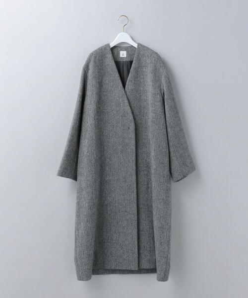 6(ロク)の「<6(ROKU)>HERRINGBONE COAT/コート(ノーカラーコート・レディース・オフホワイト/ダークグレー・38/36)」の2枚目の写真