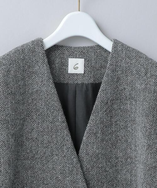 6(ロク)の「<6(ROKU)>HERRINGBONE COAT/コート(ノーカラーコート・レディース・オフホワイト/ダークグレー・38/36)」の6枚目の写真