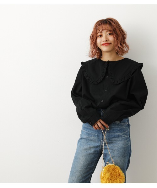 RODEO CROWNS WIDE BOWL（ロデオクラウンズワイドボウル）の「RCSビッグカラーブラウス（シャツ/ブラウス・レディース・ブラック/オフホワイト・FREE）」の8枚目の写真