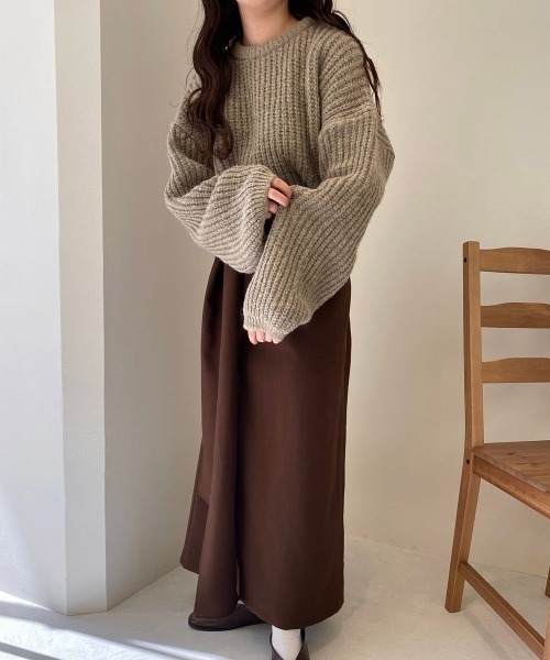 lawgy（ラウジー）の「round neck knit（ニット/セーター・レディース・ホワイト/モカ・FREE）」の6枚目の写真