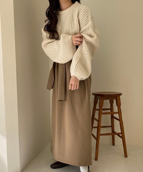 lawgy（ラウジー）の「round neck knit（ニット/セーター・レディース・ホワイト/モカ・FREE）」の5枚目の写真