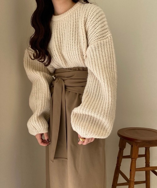 lawgy（ラウジー）の「round neck knit（ニット/セーター・レディース・ホワイト/モカ・FREE）」の3枚目の写真