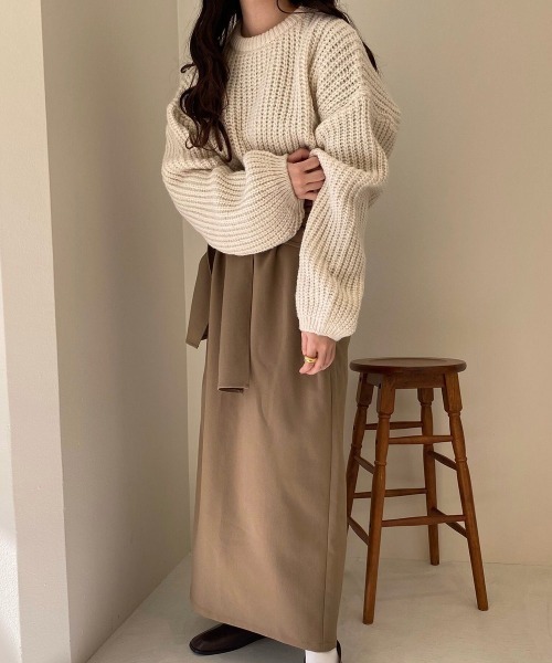 lawgy（ラウジー）の「round neck knit（ニット/セーター・レディース・ホワイト/モカ・FREE）」の11枚目の写真