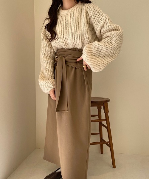 lawgy（ラウジー）の「round neck knit（ニット/セーター・レディース・ホワイト/モカ・FREE）」の12枚目の写真