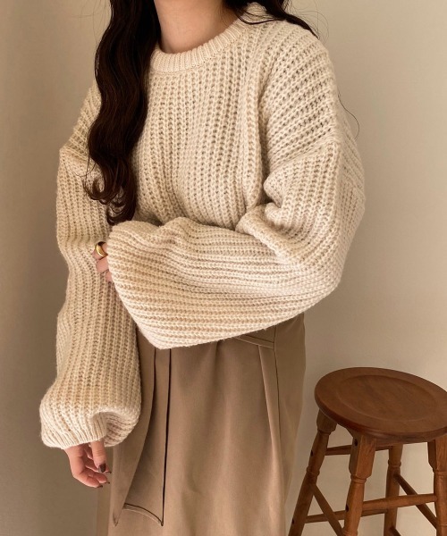 lawgy（ラウジー）の「round neck knit（ニット/セーター・レディース・ホワイト/モカ・FREE）」の19枚目の写真