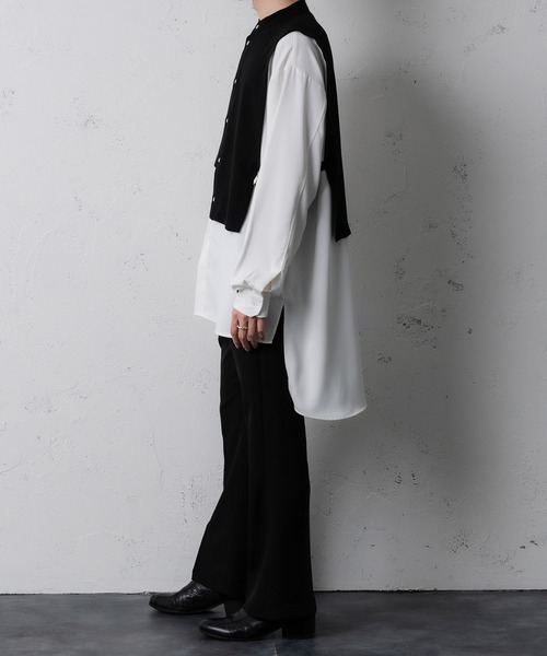 Adoon plain(アドーンプレーン)の「【Adoon plain】レイヤードバンドカラーシャツ(シャツ/ブラウス・メンズ・ホワイト/ベージュ・MEDIUM/LARGE)」の6枚目の写真