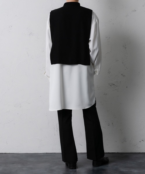 Adoon plain(アドーンプレーン)の「【Adoon plain】レイヤードバンドカラーシャツ(シャツ/ブラウス・メンズ・ホワイト/ベージュ・MEDIUM/LARGE)」の5枚目の写真