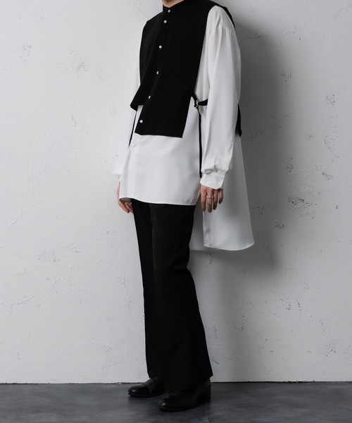 Adoon plain(アドーンプレーン)の「【Adoon plain】レイヤードバンドカラーシャツ(シャツ/ブラウス・メンズ・ホワイト/ベージュ・MEDIUM/LARGE)」の3枚目の写真