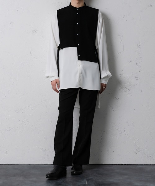 Adoon plain(アドーンプレーン)の「【Adoon plain】レイヤードバンドカラーシャツ(シャツ/ブラウス・メンズ・ホワイト/ベージュ・MEDIUM/LARGE)」の4枚目の写真