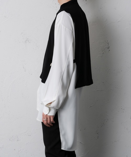 Adoon plain(アドーンプレーン)の「【Adoon plain】レイヤードバンドカラーシャツ(シャツ/ブラウス・メンズ・ホワイト/ベージュ・MEDIUM/LARGE)」の10枚目の写真