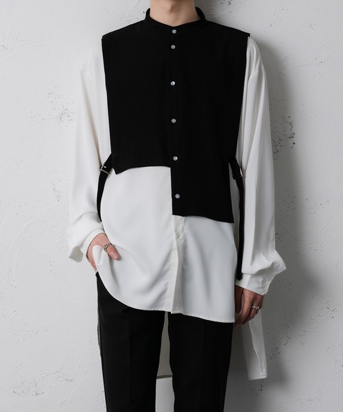 Adoon plain(アドーンプレーン)の「【Adoon plain】レイヤードバンドカラーシャツ(シャツ/ブラウス・メンズ・ホワイト/ベージュ・MEDIUM/LARGE)」の8枚目の写真