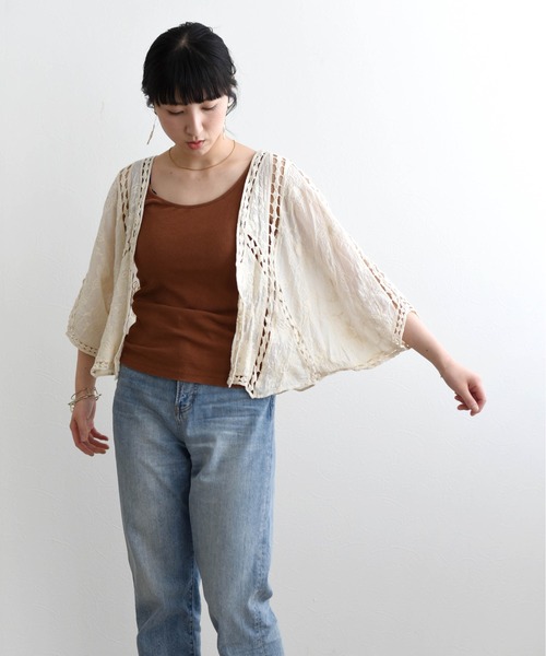 LHELBIE(レルビエ)の「カットワークレース刺繍カーディガン(その他トップス・レディース・ブラック/オフホワイト/ライトベージュ・M)」の1枚目の写真