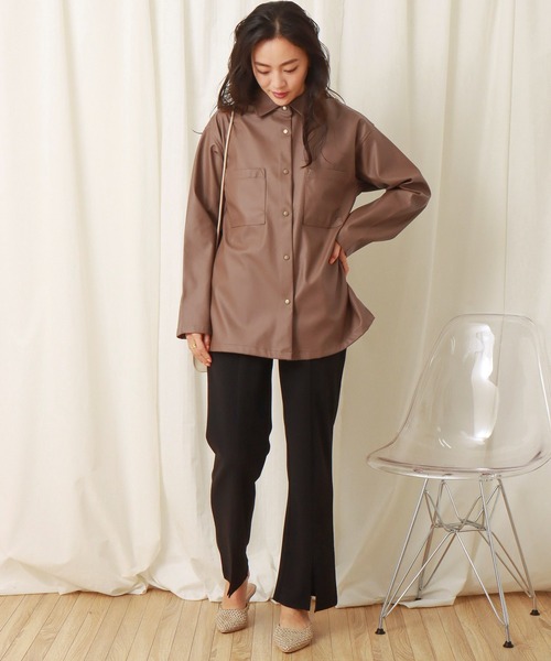 libelle more（リベル モア）の「フェイクレザーシャツジャケット（シャツ/ブラウス・レディース・ベージュ/ブラウン/ブラック/ライトカーキ・M/L）」の18枚目の写真