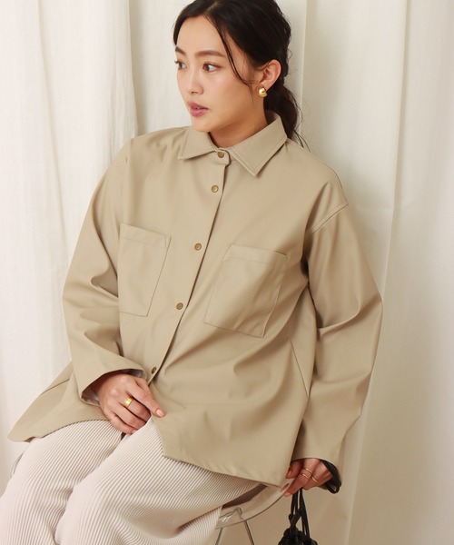 libelle more（リベル モア）の「フェイクレザーシャツジャケット（シャツ/ブラウス・レディース・ベージュ/ブラウン/ブラック/ライトカーキ・M/L）」の14枚目の写真