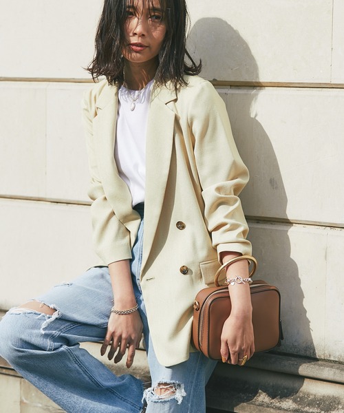 RIVE DROITE（リヴドロワ）の「リネンライクライトテーラードジャケット（テーラードジャケット・レディース・ベージュ/ネイビー/イエロー・FREE）」の4枚目の写真