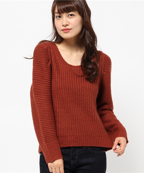 OUTLET（アウトレット）の「【mystic】モヘアタッチ畦編ミ袖タックプルオーバー（ニット/セーター・レディース・アイボリー/ブラック/レンガ・FREE）」の3枚目の写真