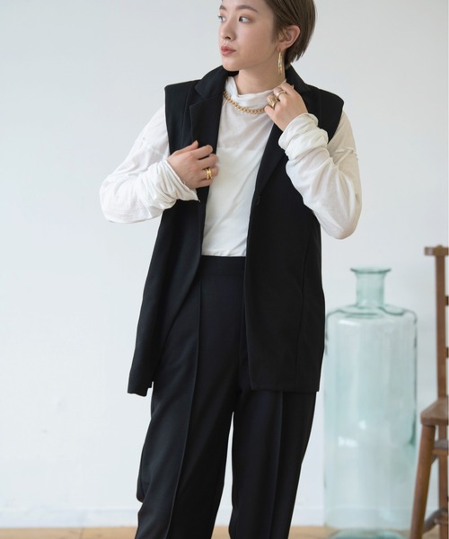 HANNE（アン）の「ベストセットアップ ﾍﾞｽﾄ/ﾌﾚｱﾊﾟﾝﾂ（セットアップ・レディース・ブラック/グレー・フリー）」の12枚目の写真