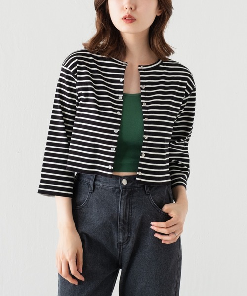 Kastane（カスタネ）の「7分袖テレコボーダーリブチビカーディガン（カーディガン/ボレロ・レディース・ブラック/アイボリー・FREE）」の16枚目の写真