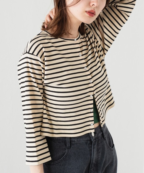 Kastane（カスタネ）の「7分袖テレコボーダーリブチビカーディガン（カーディガン/ボレロ・レディース・ブラック/アイボリー・FREE）」の17枚目の写真