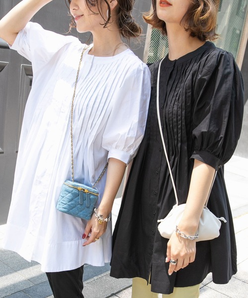 rectangle(レクタングル)の「キャンブリックピンタックワンピース(シャツワンピース・レディース・ブラック/オフホワイト・MEDIUM/LARGE)」の2枚目の写真