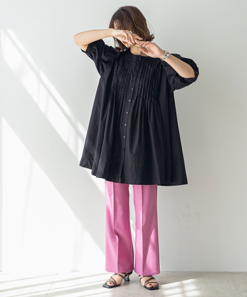 rectangle(レクタングル)の「キャンブリックピンタックワンピース(シャツワンピース・レディース・ブラック/オフホワイト・MEDIUM/LARGE)」の7枚目の写真