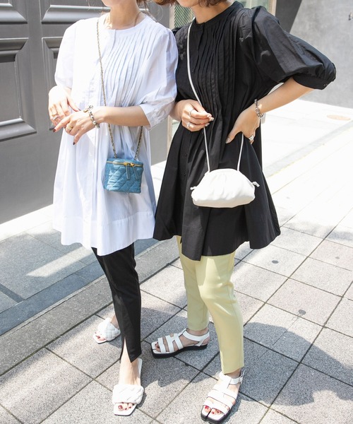 rectangle(レクタングル)の「キャンブリックピンタックワンピース(シャツワンピース・レディース・ブラック/オフホワイト・MEDIUM/LARGE)」の4枚目の写真