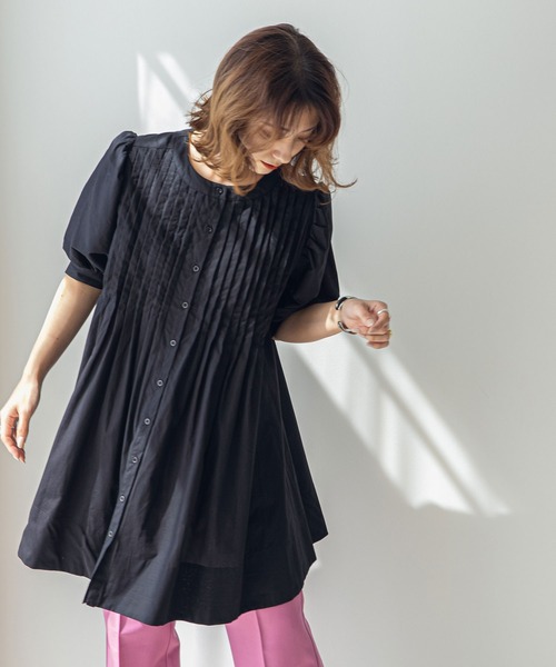 rectangle(レクタングル)の「キャンブリックピンタックワンピース(シャツワンピース・レディース・ブラック/オフホワイト・MEDIUM/LARGE)」の3枚目の写真