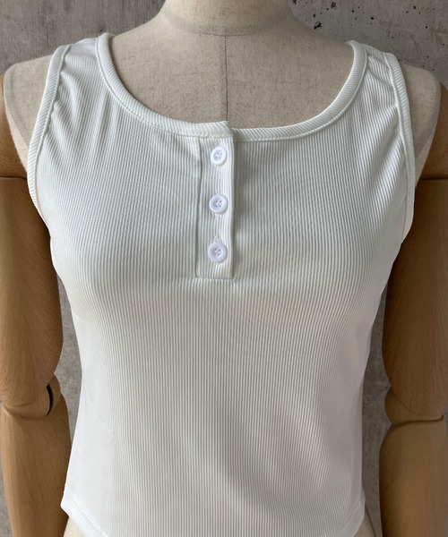 meJane（ミージェーン）の「ヘンリ―ネックショート丈カットソー（タンクトップ・レディース・ブラック/グレー/ホワイト・FREE）」の7枚目の写真