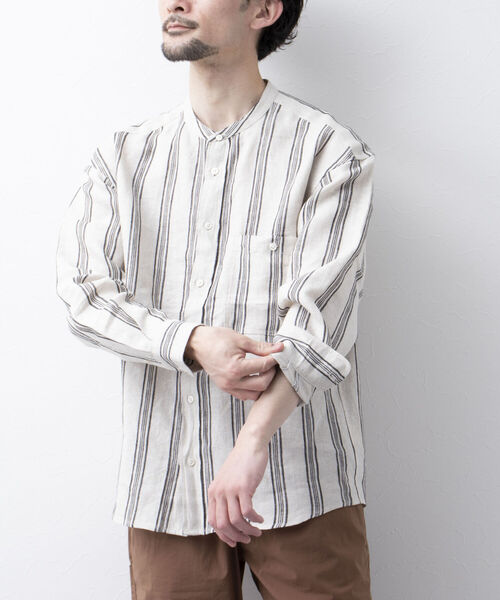 NOLLEY'S goodman（ノーリーズグッドマン）の「【WORK ABOUT/ワークアバウト】ORIENTAL SHIRT バンドカラー リネンシャツ（シャツ/ブラウス・メンズ・ホワイト系その他/その他/ブラック系その他・M/L/S）」の12枚目の写真