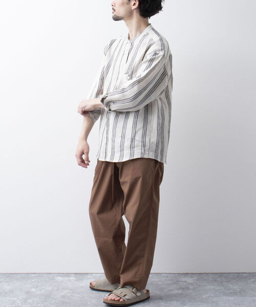 NOLLEY'S goodman（ノーリーズグッドマン）の「【WORK ABOUT/ワークアバウト】ORIENTAL SHIRT バンドカラー リネンシャツ（シャツ/ブラウス・メンズ・ホワイト系その他/その他/ブラック系その他・M/L/S）」の6枚目の写真