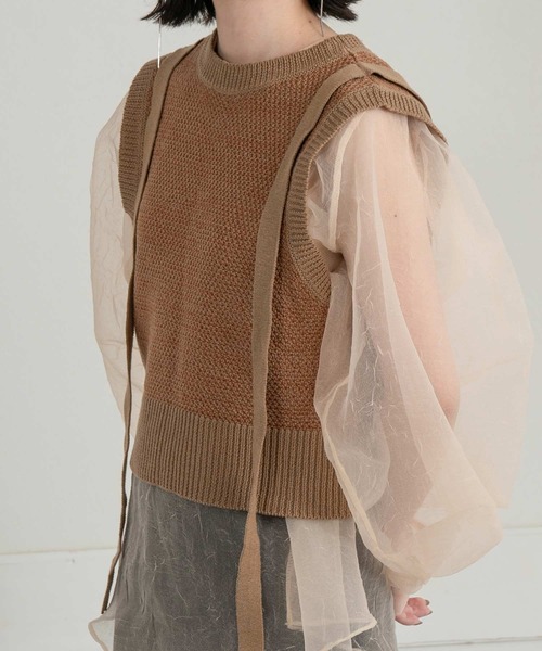 lawgy（ラウジー）の「tape design knit vest（ベスト・レディース・グリーン/オレンジ系/ブラック・FREE）」の6枚目の写真