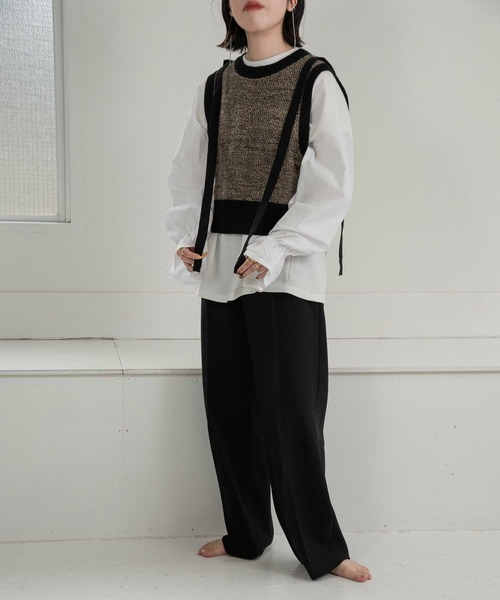 lawgy（ラウジー）の「tape design knit vest（ベスト・レディース・グリーン/オレンジ系/ブラック・FREE）」の13枚目の写真