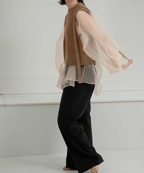 lawgy（ラウジー）の「tape design knit vest（ベスト・レディース・グリーン/オレンジ系/ブラック・FREE）」の5枚目の写真