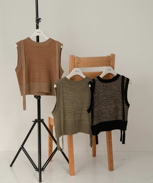lawgy（ラウジー）の「tape design knit vest（ベスト・レディース・グリーン/オレンジ系/ブラック・FREE）」の7枚目の写真