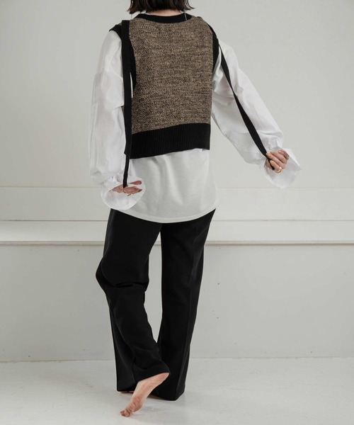 lawgy（ラウジー）の「tape design knit vest（ベスト・レディース・グリーン/オレンジ系/ブラック・FREE）」の8枚目の写真