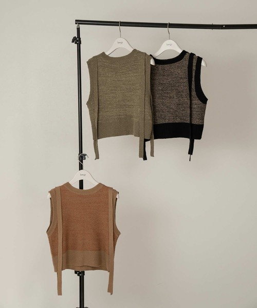 lawgy（ラウジー）の「tape design knit vest（ベスト・レディース・グリーン/オレンジ系/ブラック・FREE）」の11枚目の写真