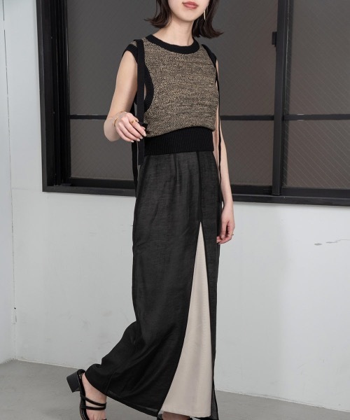 lawgy（ラウジー）の「tape design knit vest（ベスト・レディース・グリーン/オレンジ系/ブラック・FREE）」の16枚目の写真