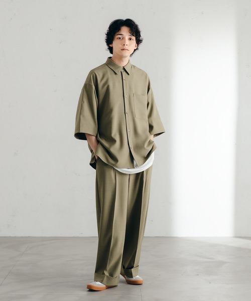 epnok(エプノック)の「サイドスリットベーシックルーズシャツ(SET UP/UNISEX)(シャツ/ブラウス・レディース・ブラック/カーキ/ブルーグレー/ライトベージュ・SMALL/MEDIUM/LARGE)」の16枚目の写真