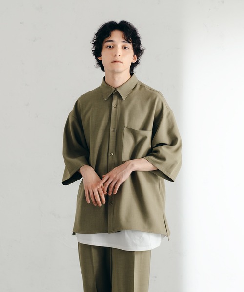 epnok(エプノック)の「サイドスリットベーシックルーズシャツ(SET UP/UNISEX)(シャツ/ブラウス・レディース・ブラック/カーキ/ブルーグレー/ライトベージュ・SMALL/MEDIUM/LARGE)」の12枚目の写真