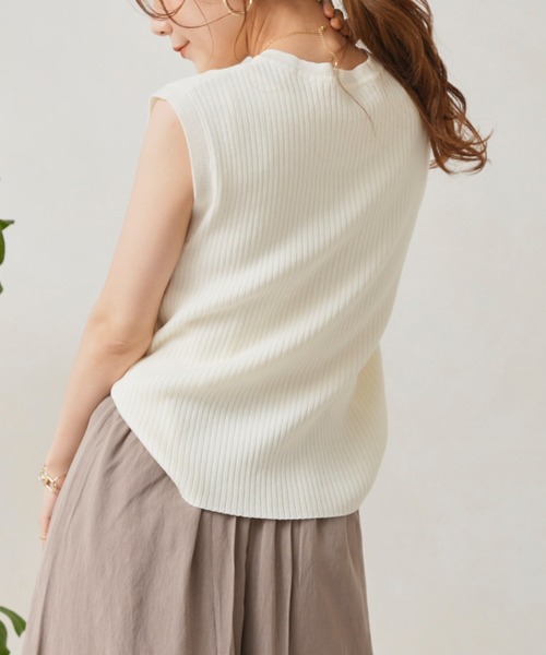 Chez toi（シェトワ）の「イレギュラーピッチコンパクトフレンチスリーブプルオーバー（ニット/セーター・レディース・ブラック/オフホワイト/オレンジ/グリーン・FREE）」の17枚目の写真