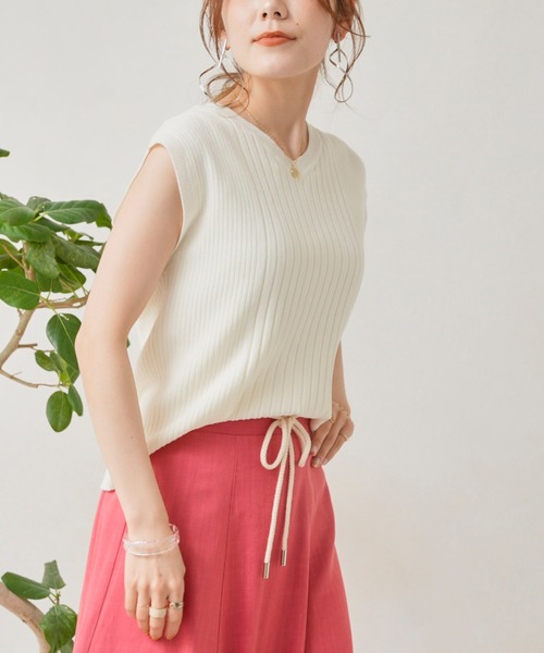 Chez toi（シェトワ）の「イレギュラーピッチコンパクトフレンチスリーブプルオーバー（ニット/セーター・レディース・ブラック/オフホワイト/オレンジ/グリーン・FREE）」の11枚目の写真