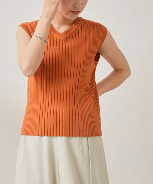 Chez toi（シェトワ）の「イレギュラーピッチコンパクトフレンチスリーブプルオーバー（ニット/セーター・レディース・ブラック/オフホワイト/オレンジ/グリーン・FREE）」の19枚目の写真