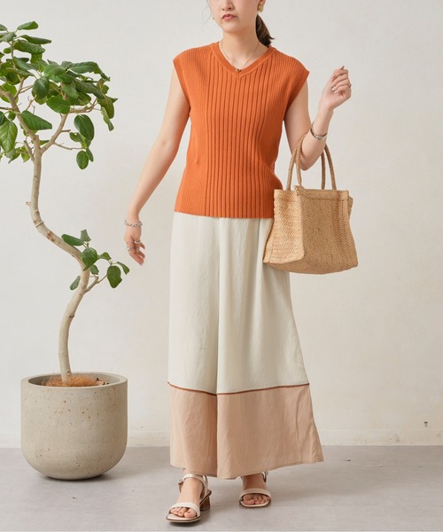 Chez toi（シェトワ）の「イレギュラーピッチコンパクトフレンチスリーブプルオーバー（ニット/セーター・レディース・ブラック/オフホワイト/オレンジ/グリーン・FREE）」の8枚目の写真