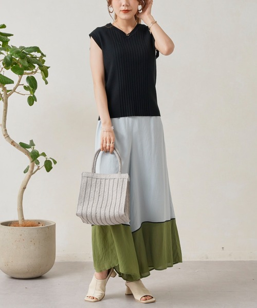 Chez toi（シェトワ）の「イレギュラーピッチコンパクトフレンチスリーブプルオーバー（ニット/セーター・レディース・ブラック/オフホワイト/オレンジ/グリーン・FREE）」の21枚目の写真